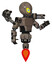 Bot containing grey alien style head and yellow eyes with blue pupils and light chest exoshielding and prototype exoplate chest and minigun back assembly and jet propulsion. Patent khaki metal.
