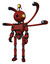 Bot containing oval wide head and minibot ornament and light chest exoshielding and chest green blue lights array and blue-eye cam cable tentacles and ultralight foot exosuit. Cherry tomato red.