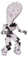 Bot containing flat elongated skull head and spikes, and light chest exoshielding and ultralight chest exosuit and prototype exoplate legs. White halftone toon. Fight or defense pose..