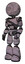Robot containing dots array face and light chest exoshielding and rubber chain sash and light leg exoshielding. Dark dirty scrawl sketch. Facing right view.