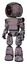 Bot containing round barbed wire round head and light chest exoshielding and prototype exoplate chest and light leg exoshielding. Dark ink dots sketch. Standing looking right restful pose.
