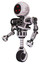 Cyborg containing three led eyes round head and heavy upper chest and no chest plating and unicycle wheel. White halftone toon. Facing right view.