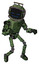 Droid containing digital display head and sleeping face and led and protection bars and light chest exoshielding and prototype exoplate chest and ultralight foot exosuit. Grunge grass green.