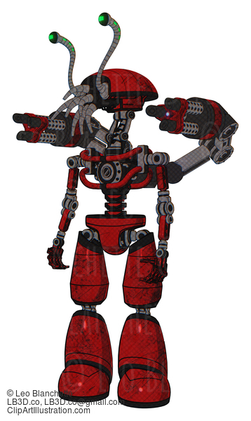 Android Containing Dual Retro Camera Head And Shrimp Head And Light Chest Exoshielding And Minigun Back Assembly And No Chest Plating And Light Leg Exoshielding. Red Blood Grunge Material. #20076