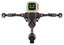 Droid containing old computer monitor and stunned pixels face and red buttons and heavy upper chest and no chest plating and unicycle wheel. Grayish pink. T-pose.