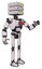 Bot containing dual retro camera head and cube array head and light chest exoshielding and red energy core and ultralight foot exosuit. White halftone toon. Interacting.