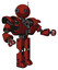 Mech containing oval wide head and blue led eyes and retro antenna with light and heavy upper chest and heavy mech chest and prototype exoplate legs. Cherry tomato red. Interacting.