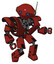 Mech containing oval wide head and blue led eyes and retro antenna with light and heavy upper chest and heavy mech chest and prototype exoplate legs. Cherry tomato red. Fight or defense pose..