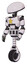 Mech containing dome head and light chest exoshielding and yellow star and unicycle wheel. White halftone toon. Facing right view.