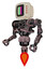 Droid containing old computer monitor and please stand by pixel design and red buttons and heavy upper chest and no chest plating and jet propulsion. Grayish pink. Facing right view.