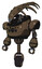 Mech containing flat elongated skull head and heavy upper chest and chest compound eyes and unicycle wheel. Light brown halftone. Standing looking right restful pose.