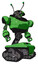 Cyborg containing dual retro camera head and shrimp head and heavy upper chest and tank tracks. Secondary green halftone. Hero pose.