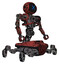 Automaton containing digital display head and x face and heavy upper chest and no chest plating and insect walker legs. Grunge matted orange. Facing left view.