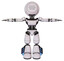 Automaton containing dots array face and light chest exoshielding and ultralight chest exosuit and light leg exoshielding and megneto-hovers foot mod. White halftone toon. T-pose.