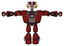 Robot containing bird skull head and big yellow eyes and head shield design and heavy upper chest and heavy mech chest and blue energy fission element chest and light leg exoshielding. Matted red.