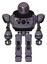 Mech containing grey alien style head and metal grate eyes and heavy upper chest and chest compound eyes and prototype exoplate legs. Light lavender metal. Front view.