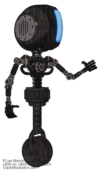 Android Containing Round Head And Large Vertical Visor And Light Chest Exoshielding And No Chest Plating And Unicycle Wheel. Dirty Black. Interacting. #20151