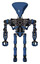 Droid containing flat elongated skull head and heavy upper chest and no chest plating and ultralight foot exosuit. Blue halftone. Front view.