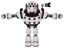 Droid containing round head and bug eye array and heavy upper chest and chest energy sockets and light leg exoshielding. White halftone toon. T-pose.