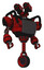 Robot containing dual retro camera head and heavy upper chest and chest vents and unicycle wheel. Red blood grunge material. Hero pose.