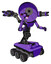 Bot containing dual retro camera head and satellite dish head and light chest exoshielding and ultralight chest exosuit and minigun back assembly and six-wheeler base. Secondary purple halftone.