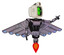 Cyborg containing old computer monitor and abstract mask pixel face and retro-futuristic webcam and light chest exoshielding and ultralight chest exosuit and cherub wings design and jet propulsion.