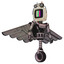 Bot containing old computer monitor  and  please st and  by pixel design  and  old computer magnetic tape  and  light chest exoshielding  and  ultralight chest exosuit  and  pilot's wings assembly .