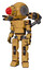 Mech containing round head and red laser crystal array and light chest exoshielding and prototype exoplate chest and minigun back assembly and prototype exoplate legs. Construction yellow halftone.