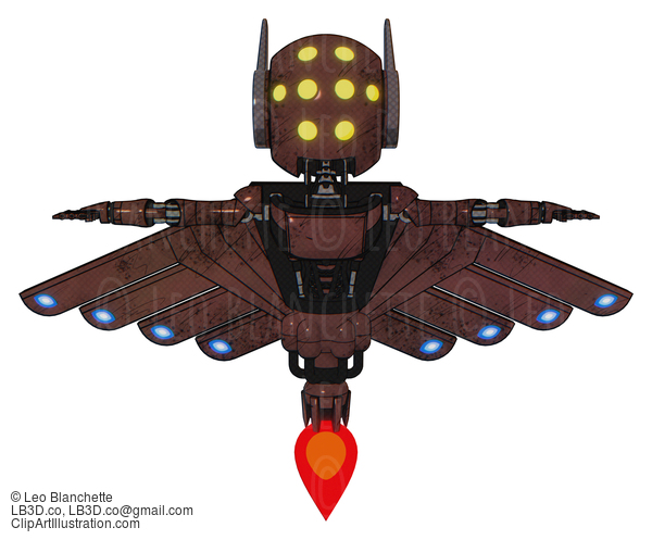 Android Containing Round Head And Yellow Eyes Array And Head Winglets And Light Chest Exoshielding And Ultralight Chest Exosuit And Cherub Wings Design And Jet Propulsion. Steampunk Copper. T-Pose. #20217