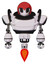 Automaton containing grey alien style head and black eyes and red helmet and heavy upper chest and jet propulsion. White halftone toon. Front view.