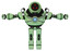 Mech containing three led eyes round head and heavy upper chest and chest blue energy core and shoulder headlights and prototype exoplate legs. Green tint toon. T-pose.
