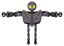 Bot containing grey alien style head and yellow eyes with blue pupils and heavy upper chest and heavy mech chest and green cable sockets array and ultralight foot exosuit. Light lavender metal.
