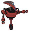 Automaton containing flat elongated skull head and visor and heavy upper chest and unicycle wheel. Light brick red. Pointing left or pushing a button..