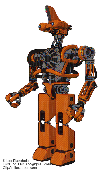 Android Containing Dual Retro Camera Head And Reversed Fin Head And Heavy Upper Chest And No Chest Plating And Prototype Exoplate Legs. Secondary Orange Halftone. Facing Right View. #20249