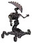 Droid containing flat elongated skull head and light chest exoshielding and rocket pack and no chest plating and insect walker legs. Halftone gray. Interacting.