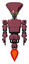 Automaton containing flat elongated skull head and light chest exoshielding and prototype exoplate chest and jet propulsion. Muavewood halftone. Front view.