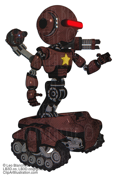 Android Containing Round Head And Horizontal Red Visor And Head Light Gadgets And Light Chest Exoshielding And Yellow Star And Minigun Back Assembly And Tank Tracks. Steampunk Copper. Interacting. #20279