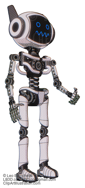 Android Containing Digital Display Head And Stunned Expression And Winglets And Light Chest Exoshielding And No Chest Plating And Ultralight Foot Exosuit. White Halftone Toon. Facing Left View. #20283