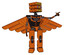 Robot containing dual retro camera head and cube array head and light chest exoshielding and pilot's wings assembly and no chest plating and prototype exoplate legs. Secondary orange halftone.