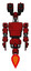 Automaton containing dual retro camera head and light chest exoshielding and prototype exoplate chest and jet propulsion. Red blood grunge material. Front view.