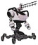Robot containing dual retro camera head and wireless internet transmitter head and heavy upper chest and insect walker legs. White halftone toon. Facing left view.