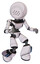 Automaton containing dots array face and light chest exoshielding and ultralight chest exosuit and light leg exoshielding and megneto-hovers foot mod. White halftone toon. Fight or defense pose..