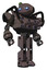 Robot containing oval wide head and blue eyes and green led ornament and heavy upper chest and chest energy sockets and prototype exoplate legs. Light brown. Hero pose.