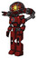 Mech containing oval wide head and sunshine patch eye and barbed wire cage helmet and light chest exoshielding and red energy core and minigun back assembly and prototype exoplate legs. Matted red.