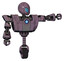 Droid containing grey alien style head and blue grate eyes and heavy upper chest and heavy mech chest and blue energy fission element chest and unicycle wheel. Lilac metal.