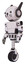 Bot containing round head and head winglets and light chest exoshielding and prototype exoplate chest and unicycle wheel and cat face. White halftone toon. Facing right view.