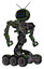 Cyborg containing digital display head and sleeping face and retro antennas and heavy upper chest and no chest plating and six-wheeler base. Grunge grass green. Hero pose.