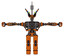 Automaton containing dual retro camera head and communications array head and heavy upper chest and no chest plating and prototype exoplate legs. Secondary orange halftone. T-pose.