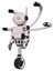 Automaton containing oval wide head and yellow eyes and retro antenna with light and light chest exoshielding and prototype exoplate chest and blue-eye cam cable tentacles and unicycle wheel.
