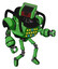 Automaton containing dual retro camera head and clock radio head and heavy upper chest and colored lights array and ultralight foot exosuit. Secondary green halftone. Fight or defense pose..